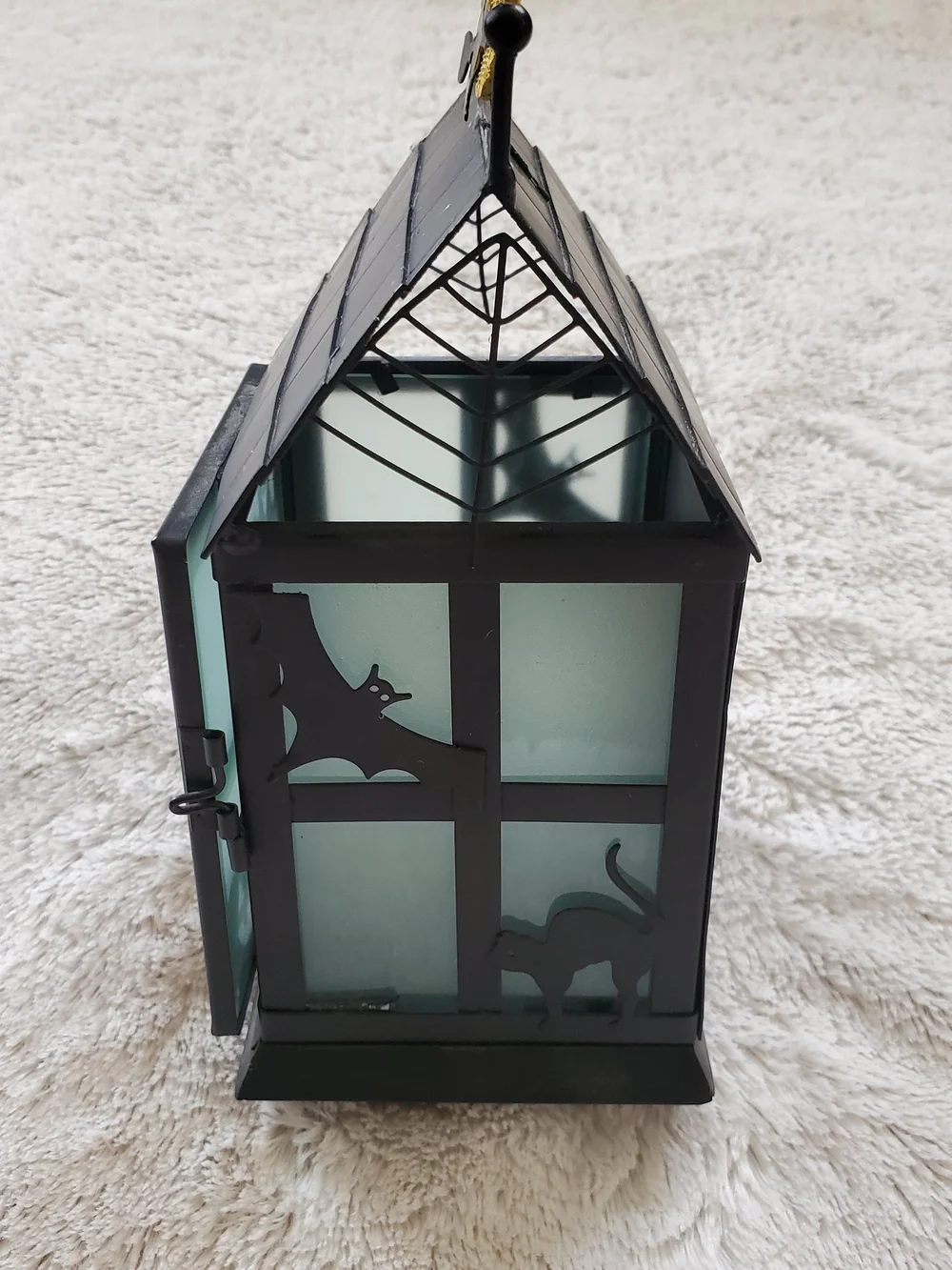 Halloween Window Candle Holder with Ghost Pumpkin Witch Accents - Black